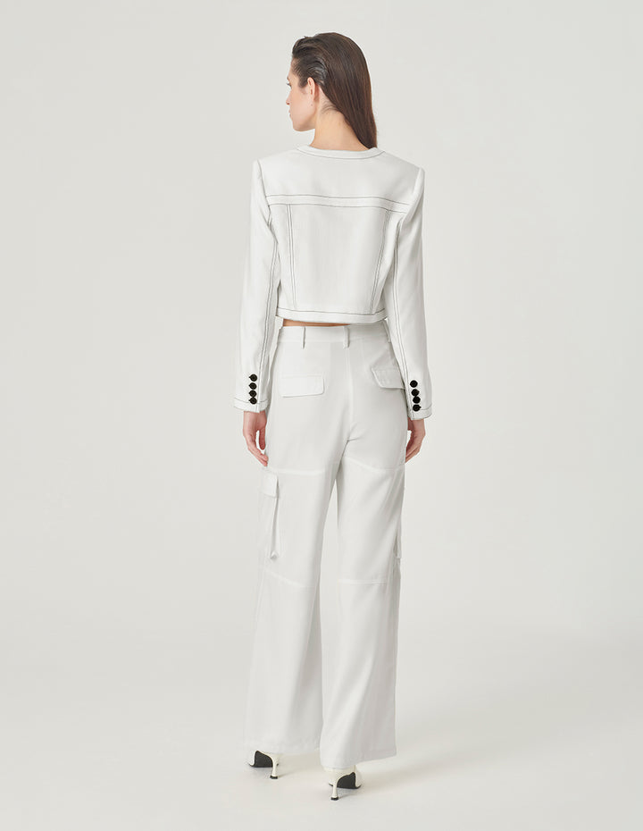 MARYLING White Contrast Topstitched Short Jacket
