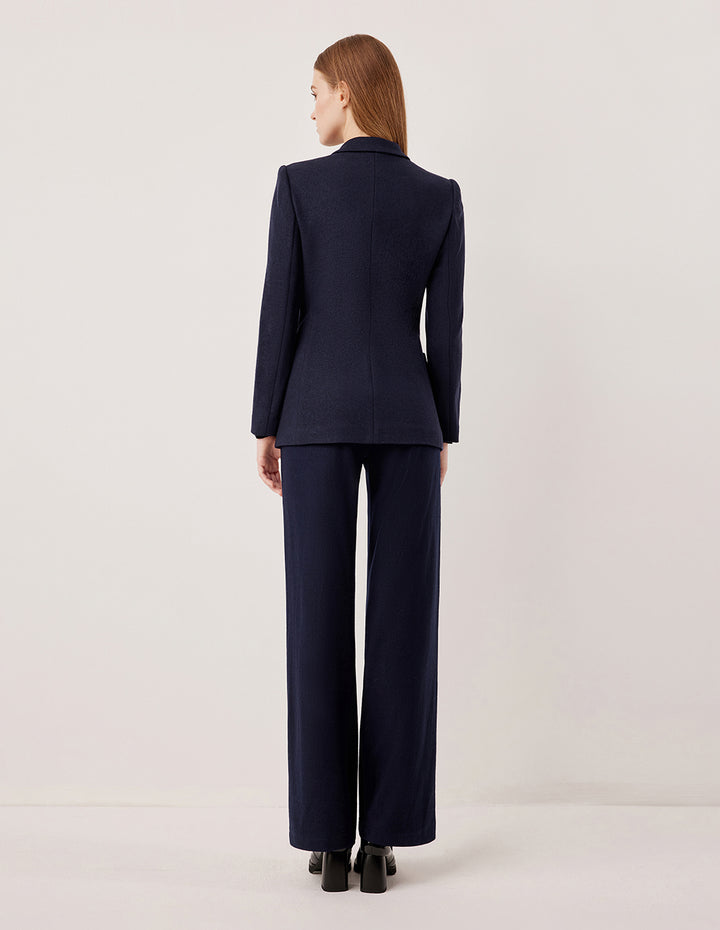 MARYLING Peak Lapel Single-Button Wool Blazer with Structured Shoulders