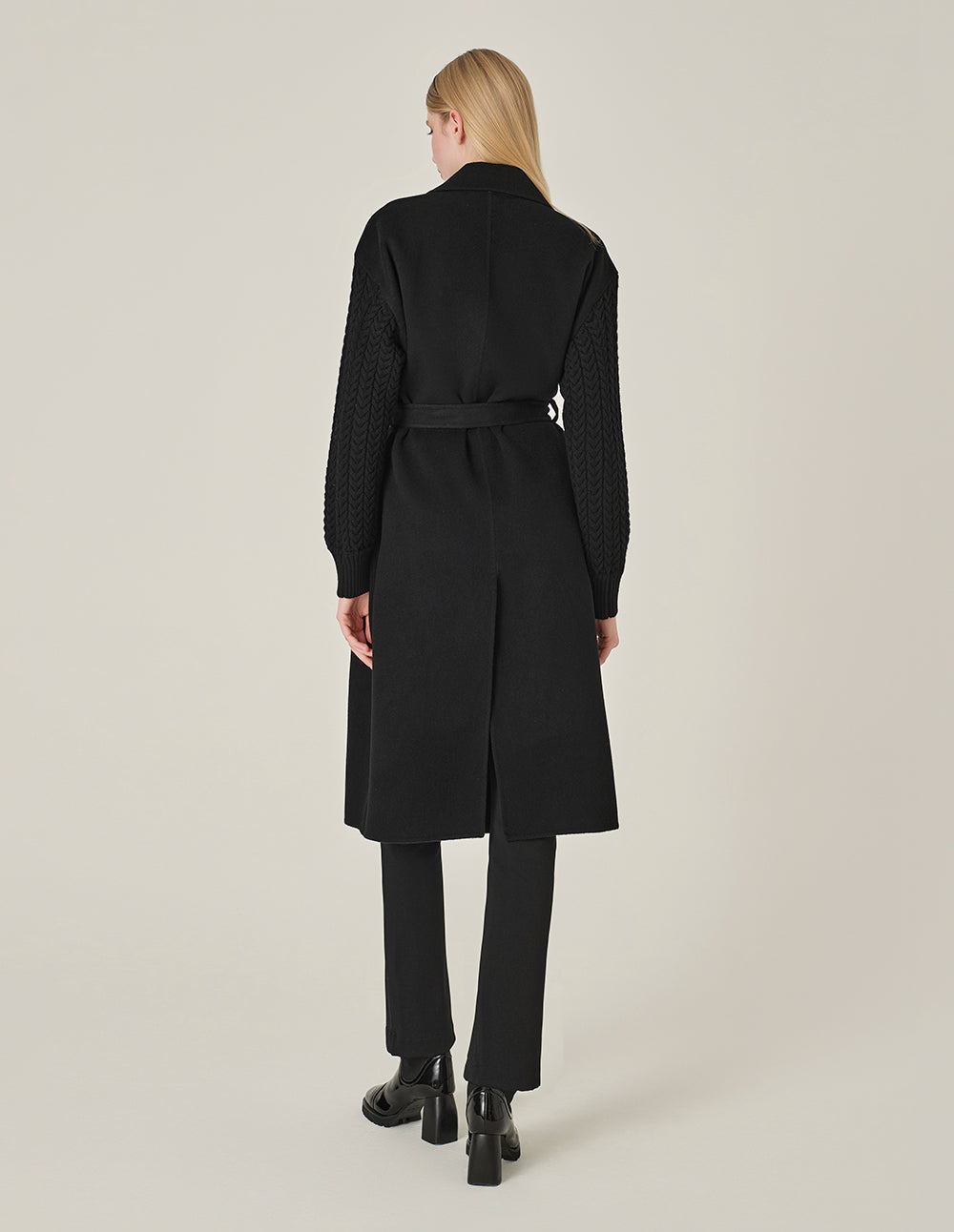 MARYLING Wrap Double-Sided Wool & Knitted Long Coat