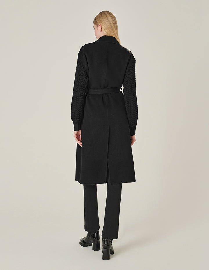 MARYLING Wrap Double-Sided Wool & Knitted Long Coat