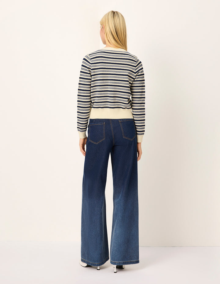 MARYLING Round Neck Long Sleeve Striped Mutil-Pockets Cardigan