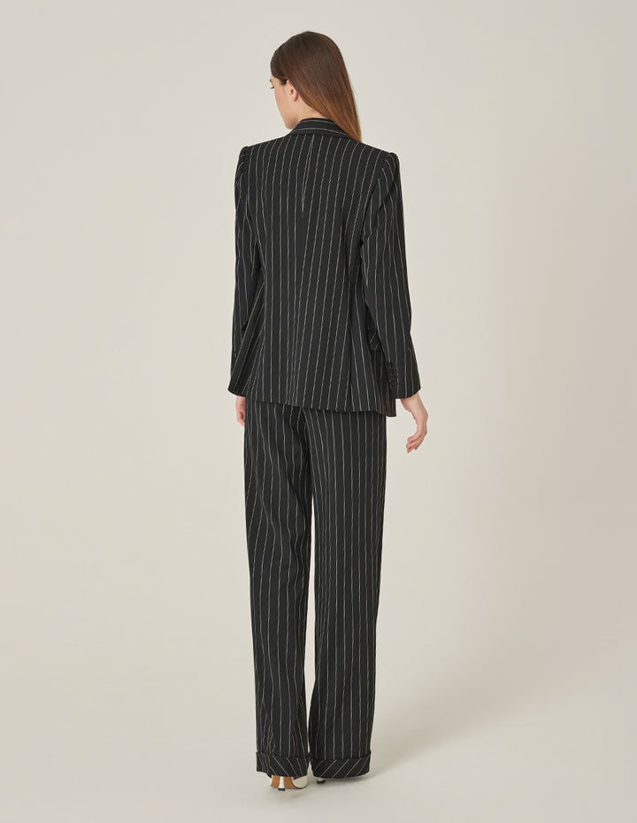MARYLING Striped Lapel Collar Double-Breasted Blazer