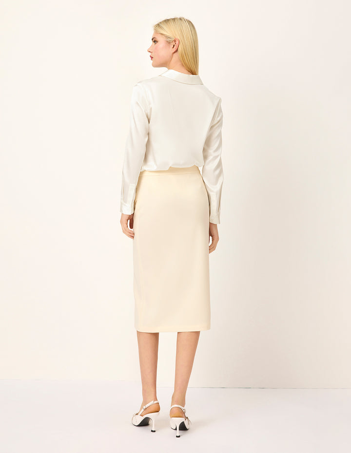 MARYLING Cream  Straight Knee-Length Slit Skirt