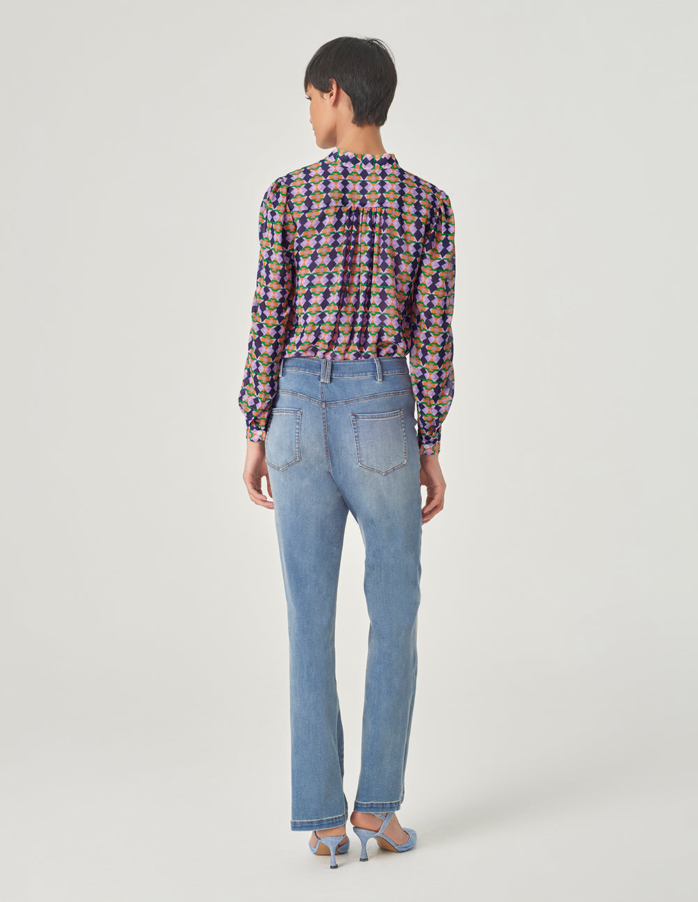 MARYLING Checked Georgette Print Long Sleeve Blouse