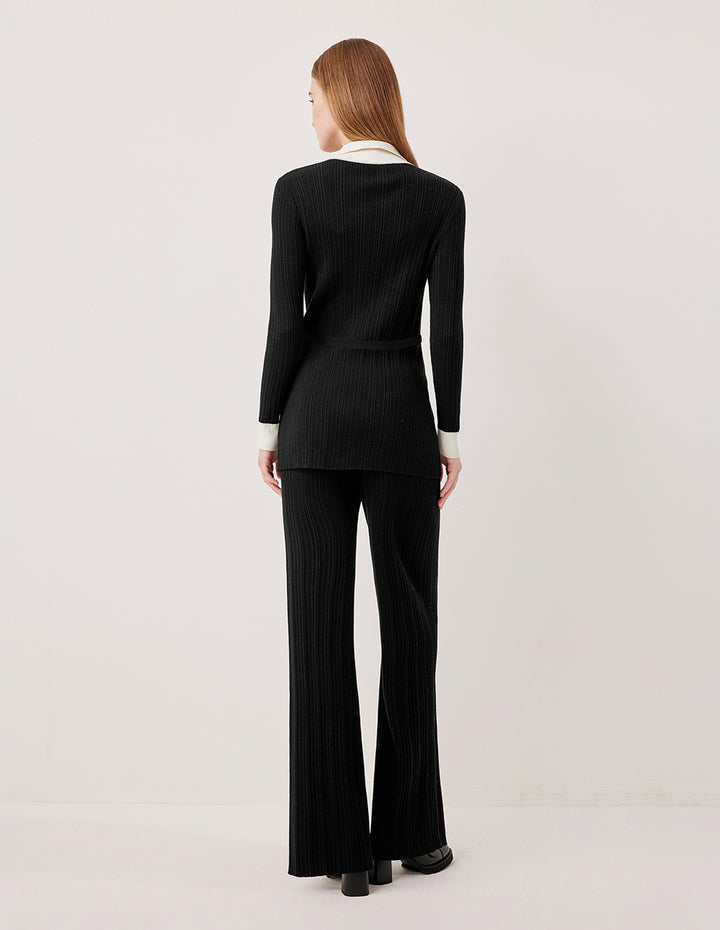 MARYLING Wide-Leg Straight Wool Knit Trousers