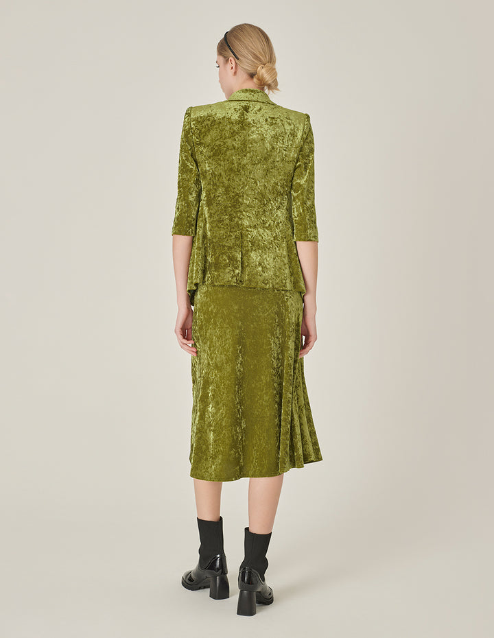 MARYLING Olive Green Velvet Fishtail Skirt