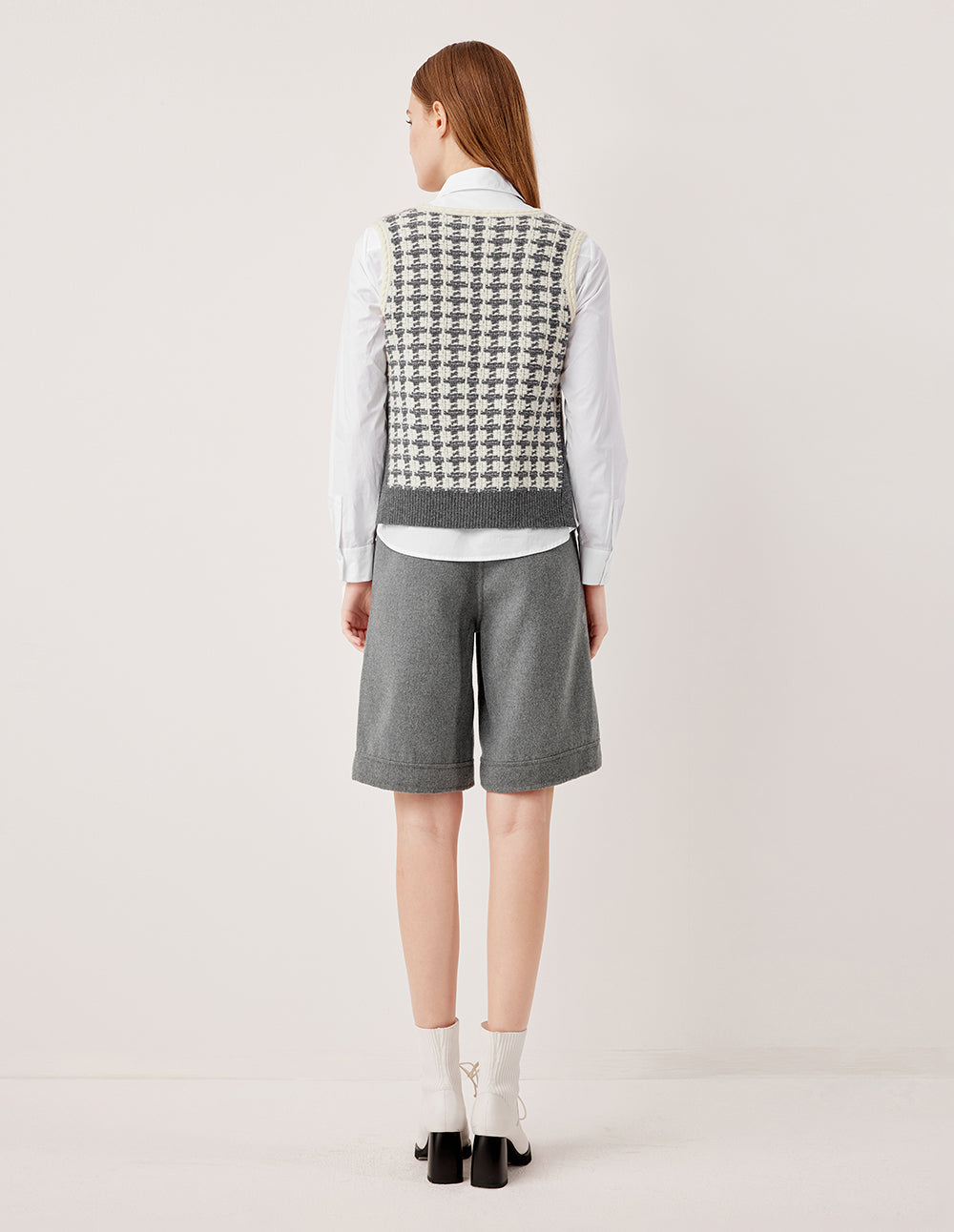 MARYLING V-Neck Sleeveless Plaid 100% Wool Knit Vest