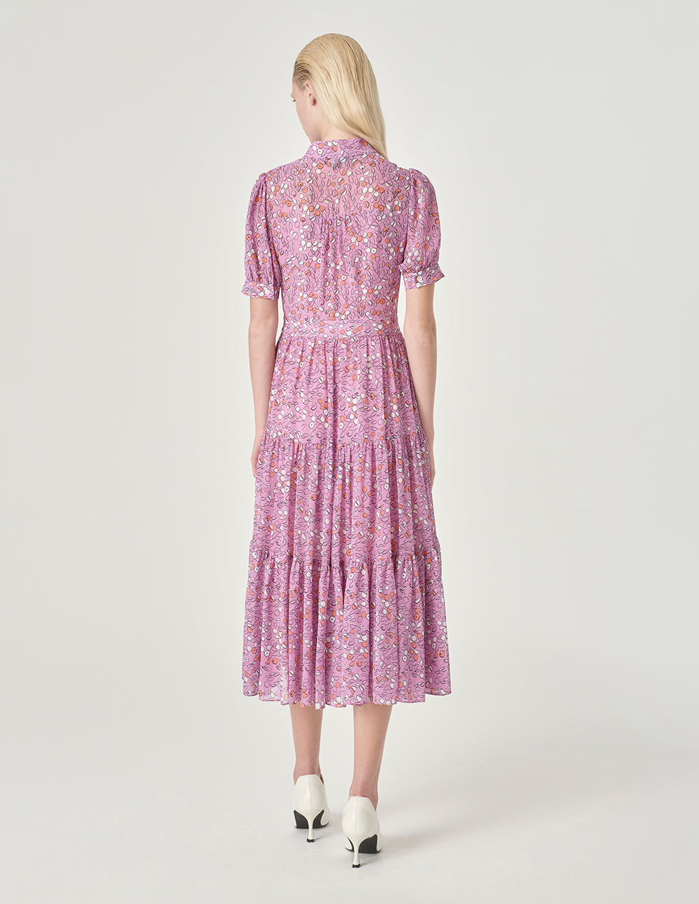 MARYLING Ribbon Pleated Short-Sleeved Dress