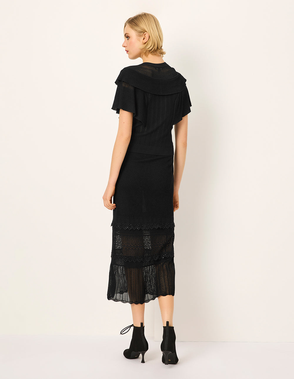 MARYLING Round Neck Double Layer Ruffled-Trim Knit Cardigan