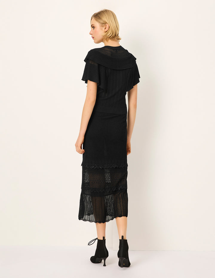 MARYLING Round Neck Double Layer Ruffled-Trim Knit Cardigan