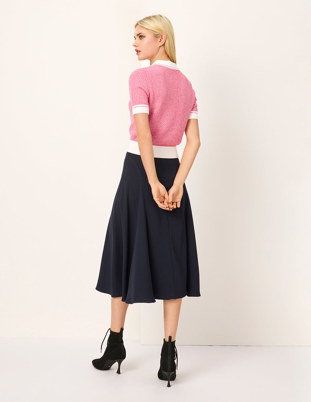 MARYLING Peter Pan Collar White Trim Short-Sleeved Knitted Pullover