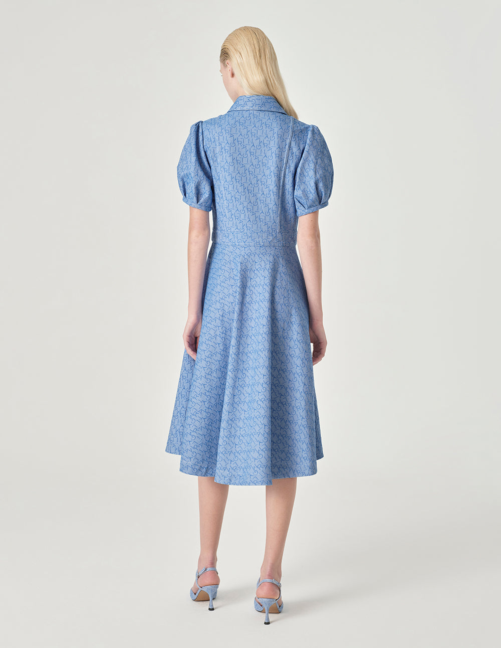 MARYLING Logo Jacquard Denim Short Sleeve Dress