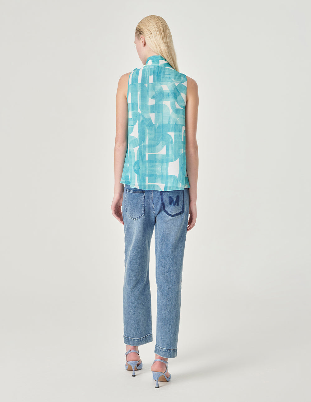 MARYLING Sleeveless Strappy Ruffled Printed Top