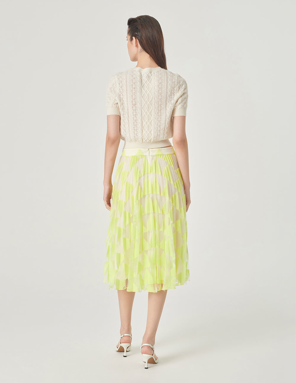 MARYLING Bright Yellow Lace Pleated Skirt