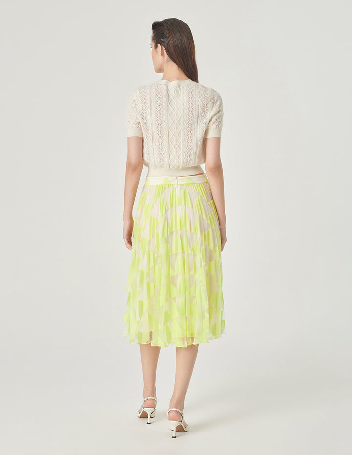 MARYLING Bright Yellow Lace Pleated Skirt