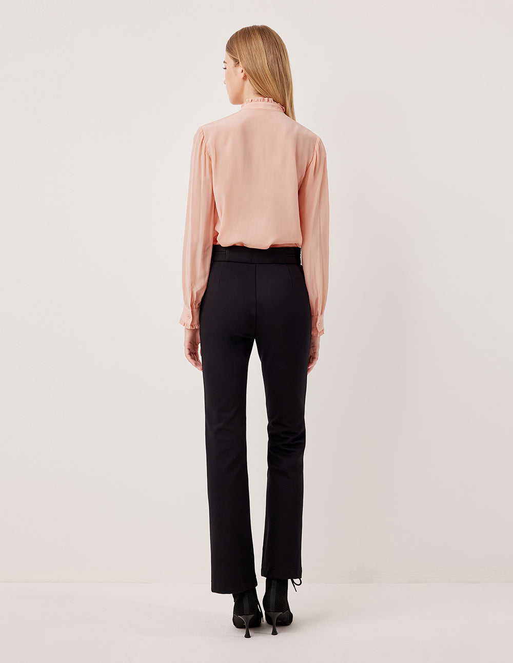 MARYLING Bowknot Ruffled Stand Collar Long Sleeve Mulberry Silk Blouse