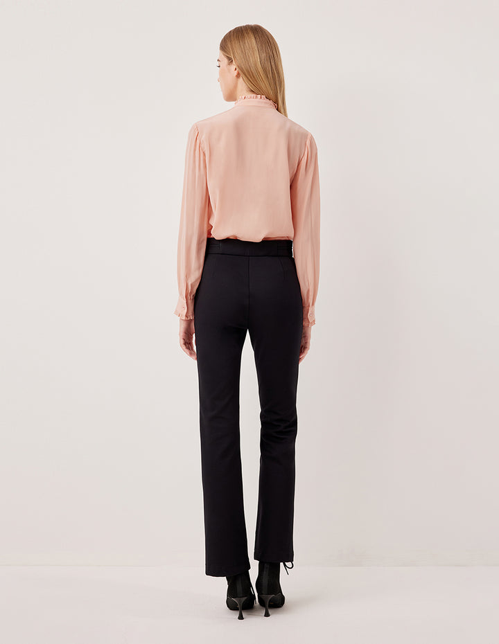 MARYLING Bowknot Ruffled Stand Collar Long Sleeve Mulberry Silk Blouse