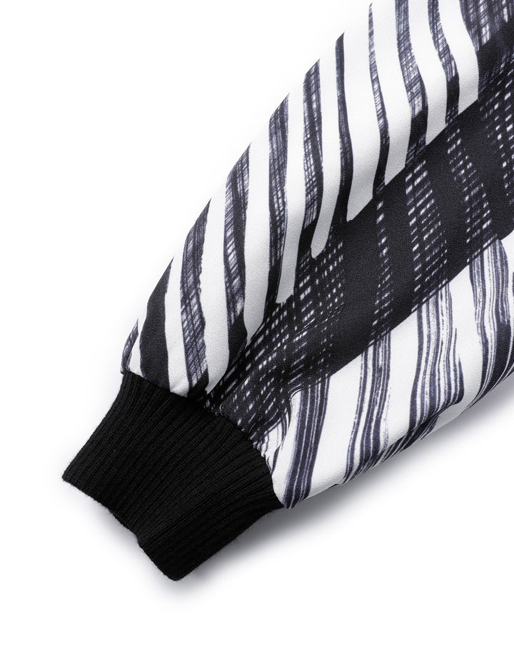 MARYLING Knitted Turtleneck Printed A-Line Pleated Midi Dress