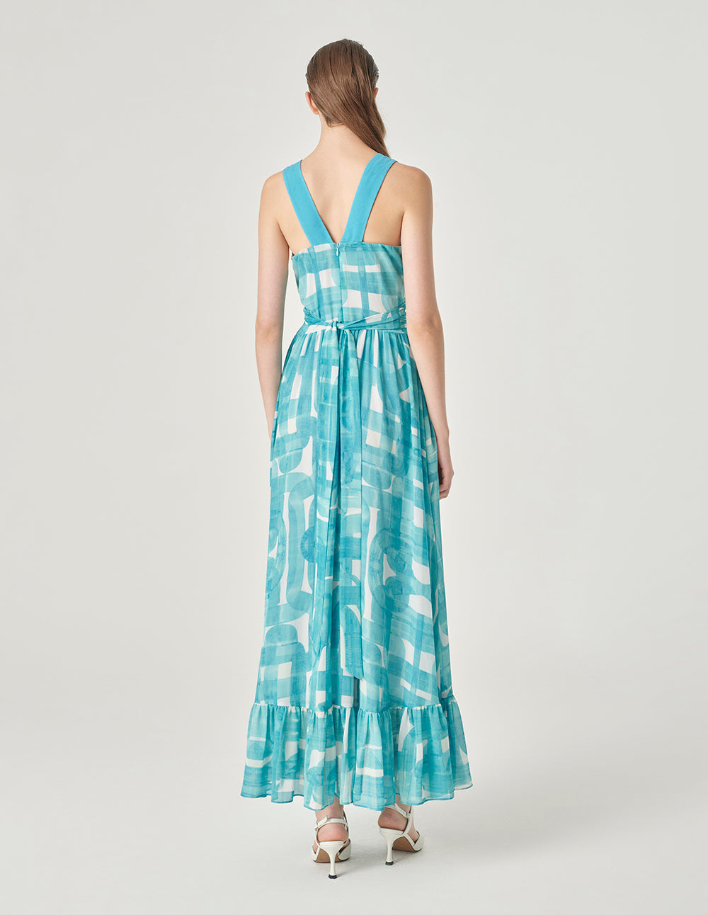 MARYLING Sleeveless Ruffled Hem Printed Dress