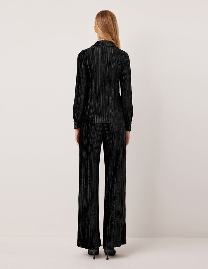 MARYLING Long Sleeve Pin-Tuck Velvet Blouse