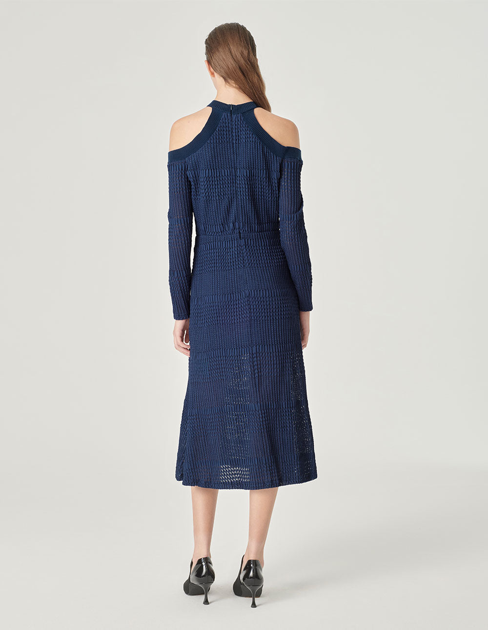 MARYLING Dark Blue Off-Shoulder Slim Fit Fishtail Lace Dress