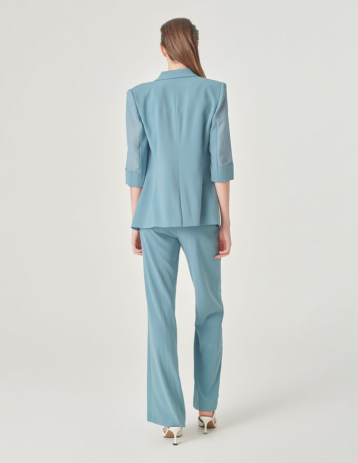 MARYLING Ice Blue Draped Straight Suit Pants