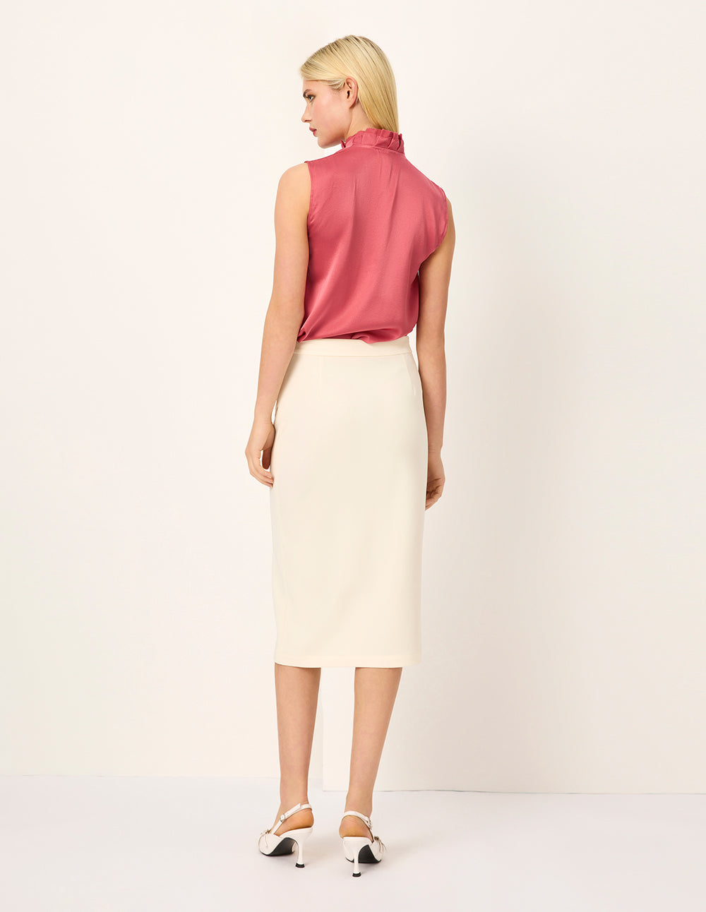 MARYLING Charming Pink Ruffled Collar Sleeveless Blouse