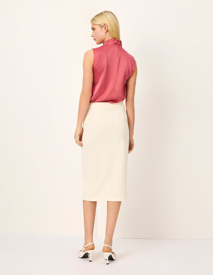 MARYLING Charming Pink Ruffled Collar Sleeveless Blouse