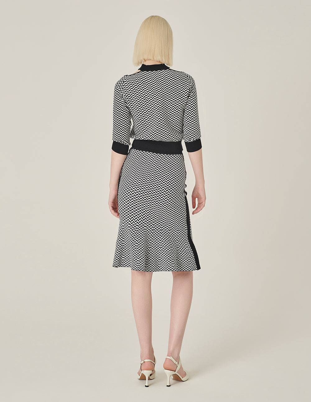 MARYLING Black And White Herringbone Fishtail Wool Knitted Skirt