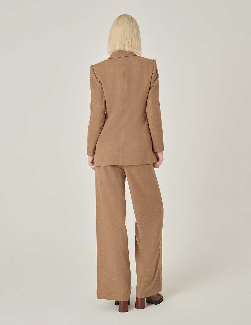 MARYLING Camel Wool Single-Breasted Midi Blazer