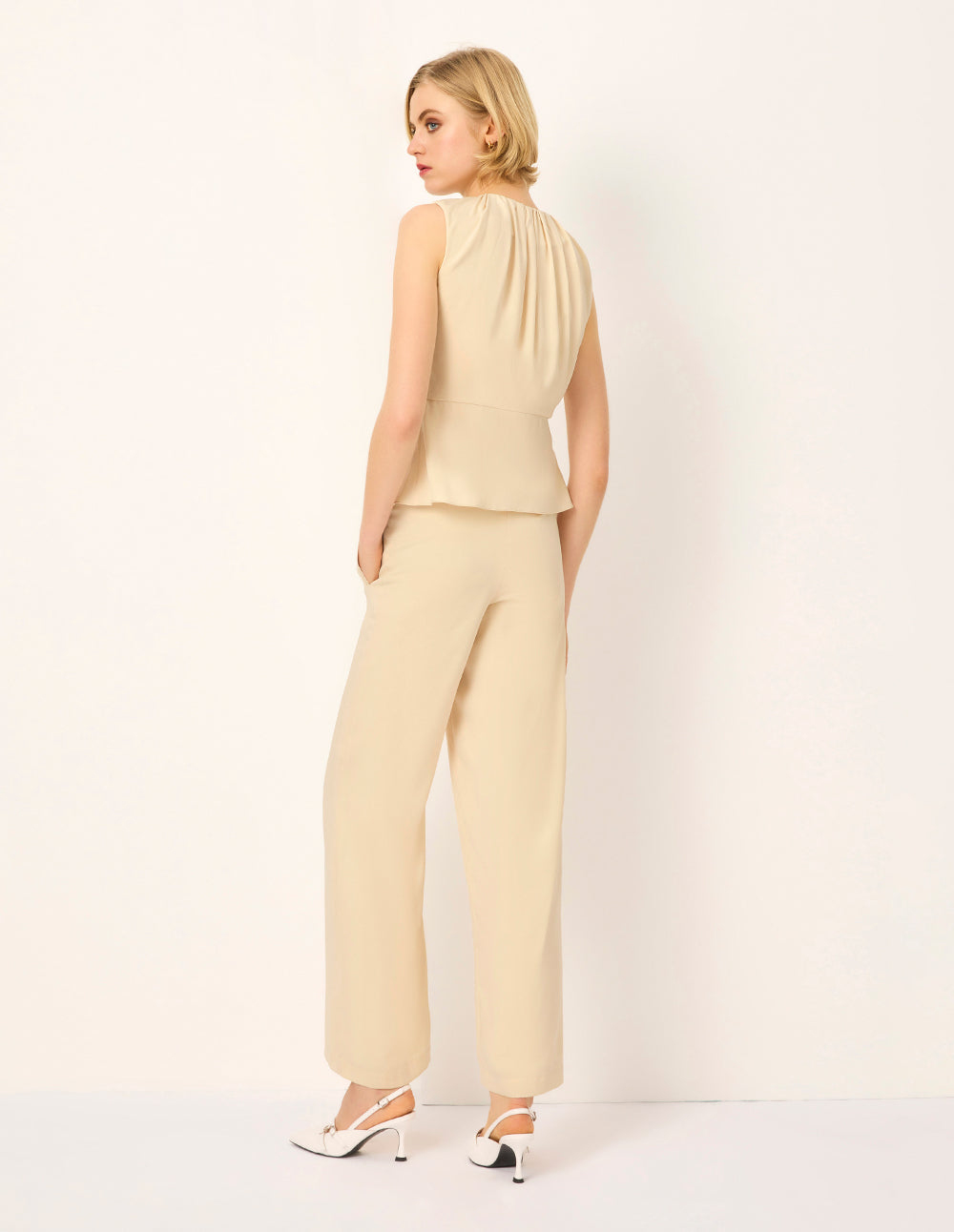 MARYLING Beige High-Waist Straight Trousers