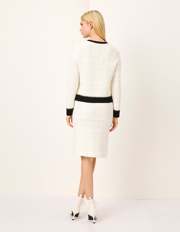 MARYLING Straight Knee-Length White Textured Knit Skirt
