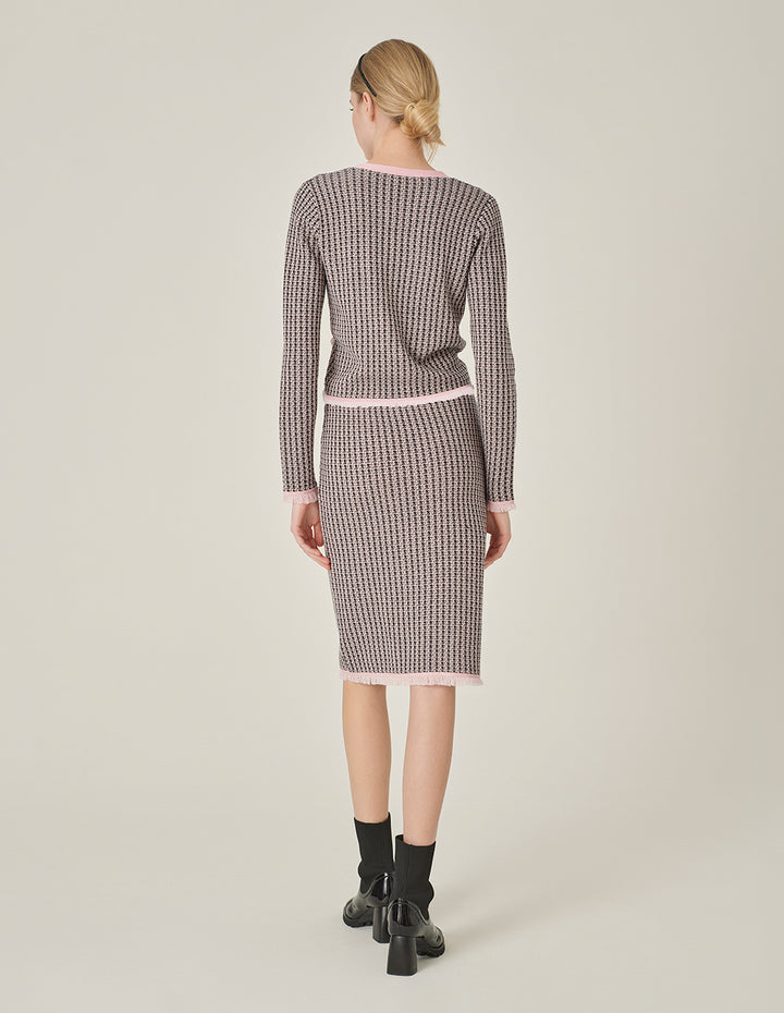 MARYLING Houndstooth Straight-Leg Knee-Length Wool Knitted Skirt