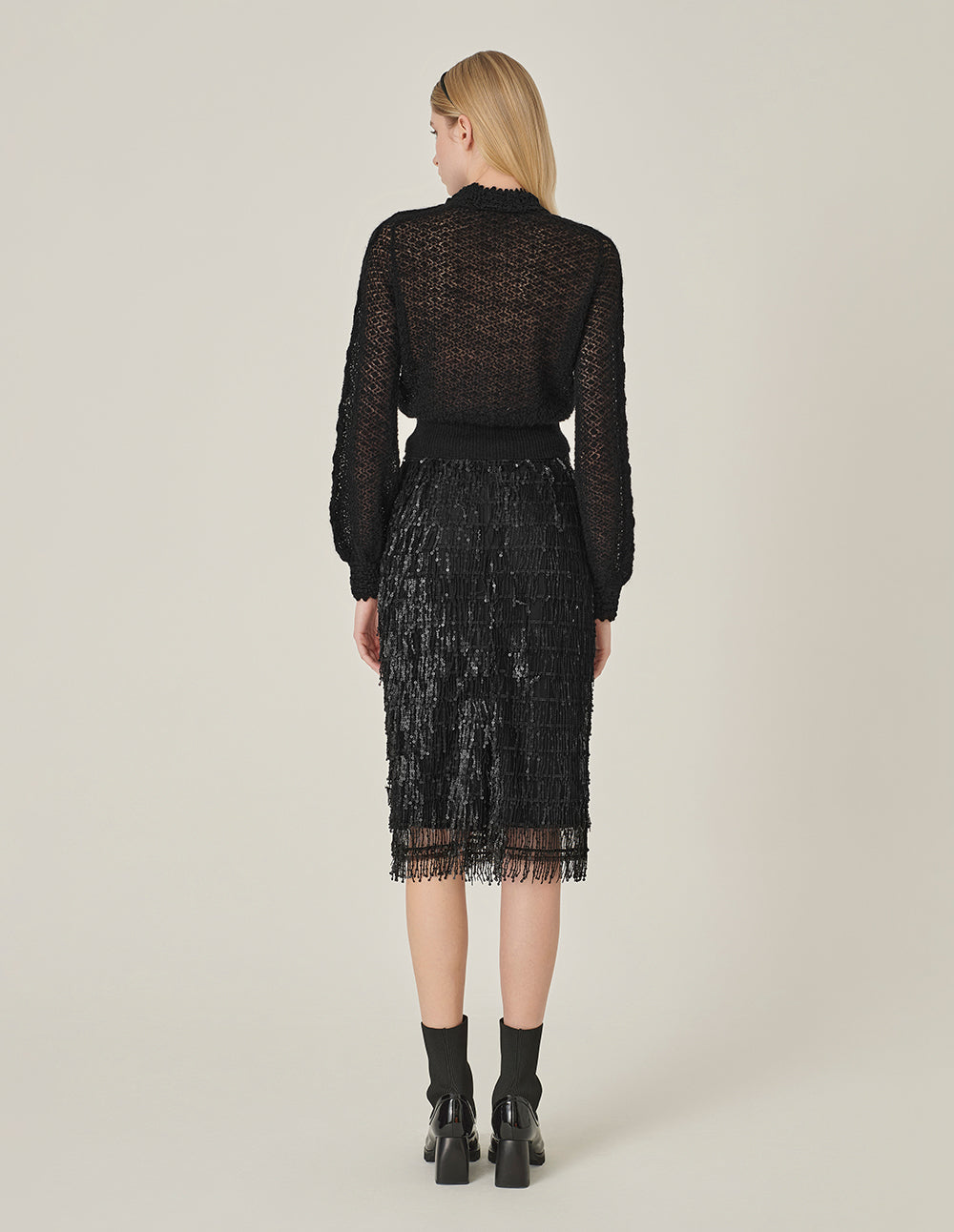 MARYLING Crew-Neck Hollow Long-Sleeve Mohair Knitted Pullover