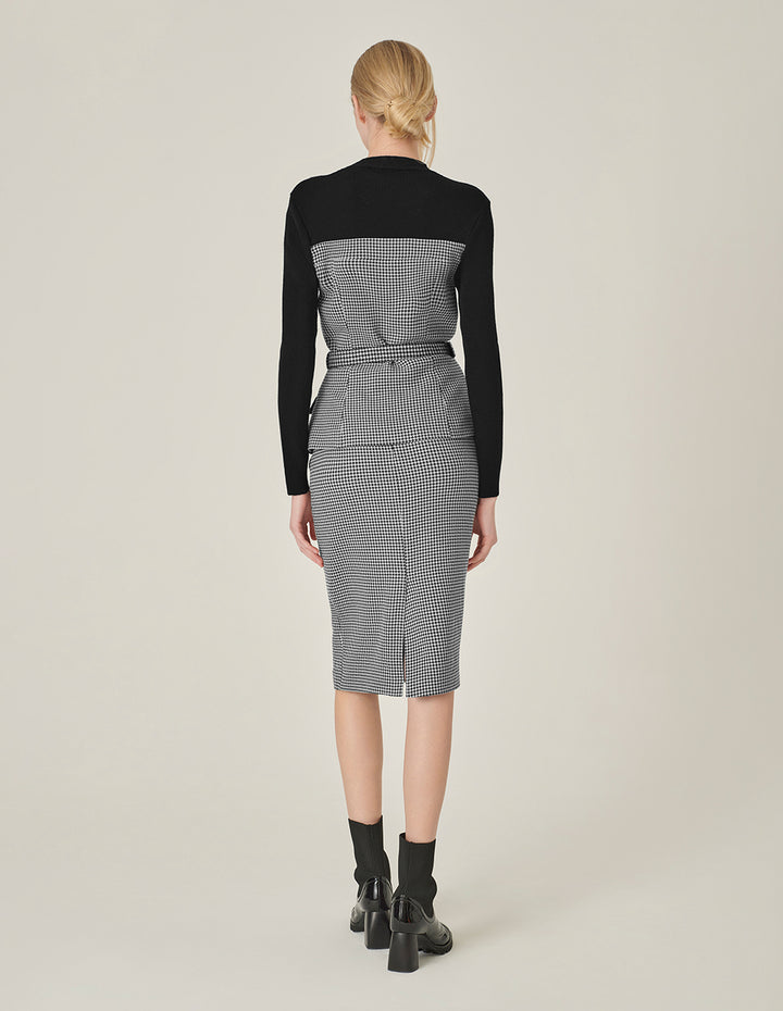 MARYLING Houndstooth Straight-Fit Bodycon Knee-Length Skirt