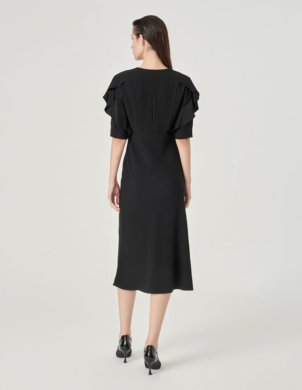 MARYLING Ruffle Short Sleeve V-Neck Fishtail Dress