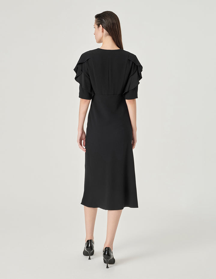 MARYLING Ruffle Short Sleeve V-Neck Fishtail Dress