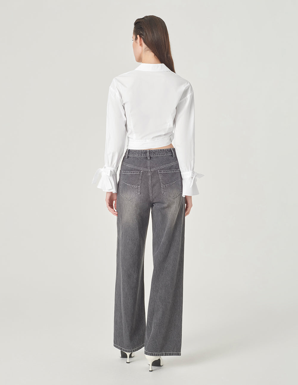 MARYLING V-Neck Cross Strap White Blouse