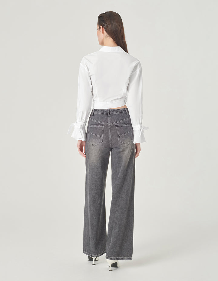 MARYLING V-Neck Cross Strap White Blouse