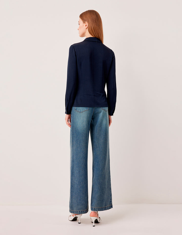 MARYLING V-Neck Long-Sleeved Twisted Silk Blouse