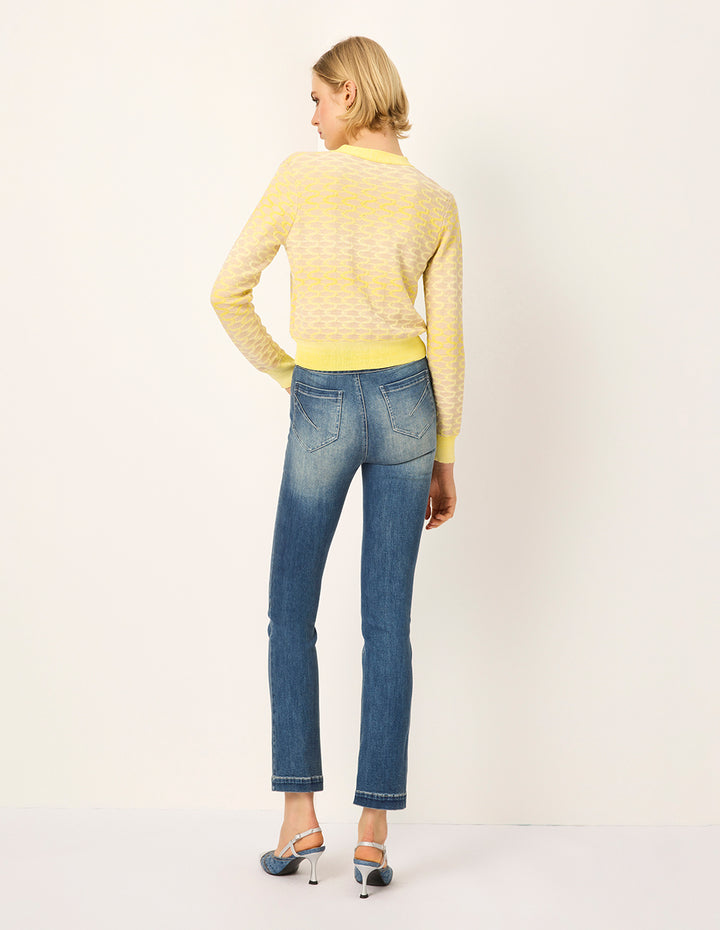 MARYLING Gradient Yellow V-Neck Long Sleeve Knit Cardigan