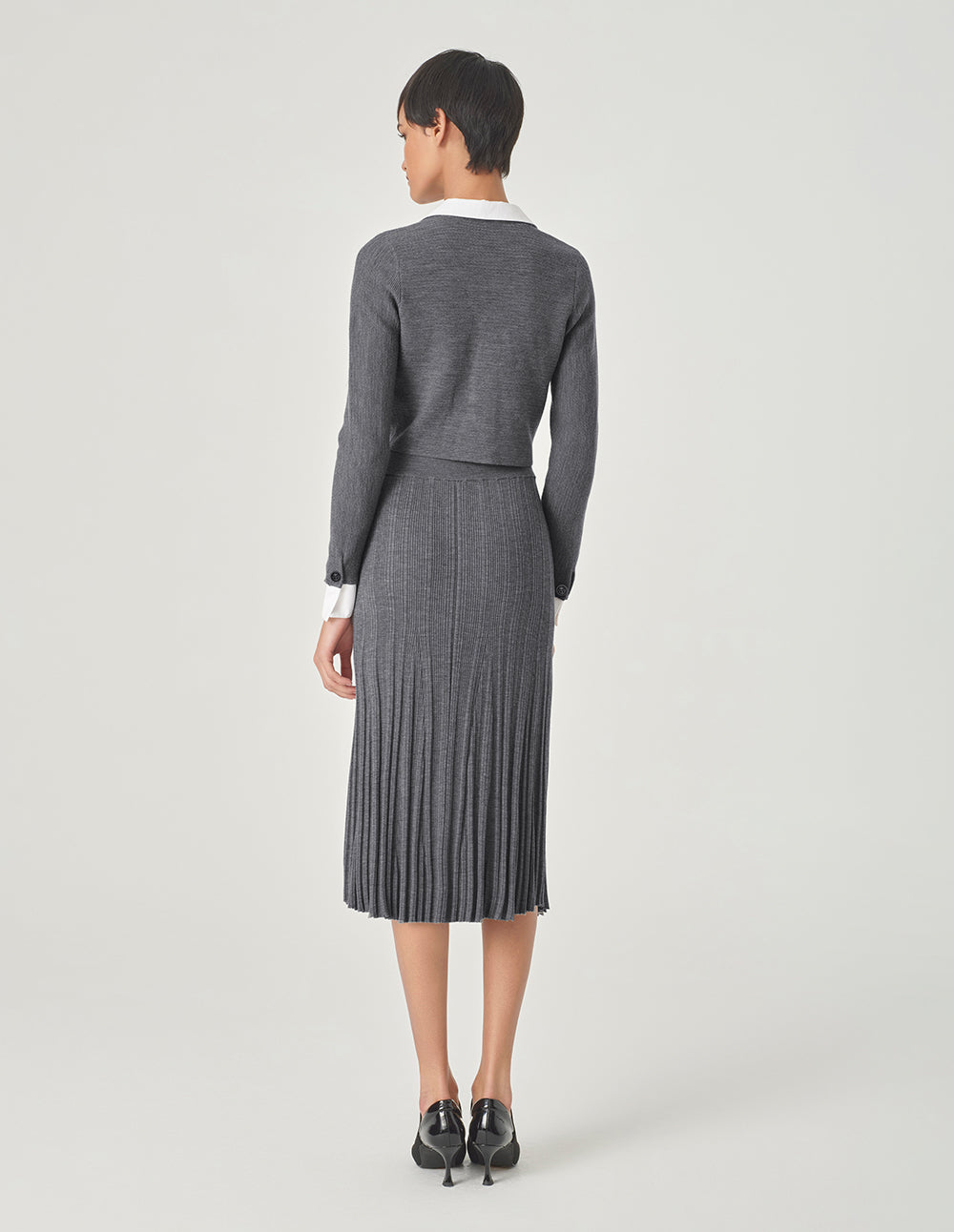 MARYLING Gray Pinpleated Fishtail Knitted Skirt