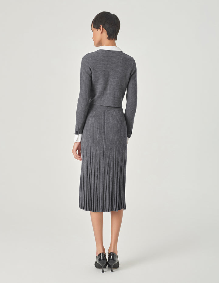 MARYLING Gray Pinpleated Fishtail Knitted Skirt