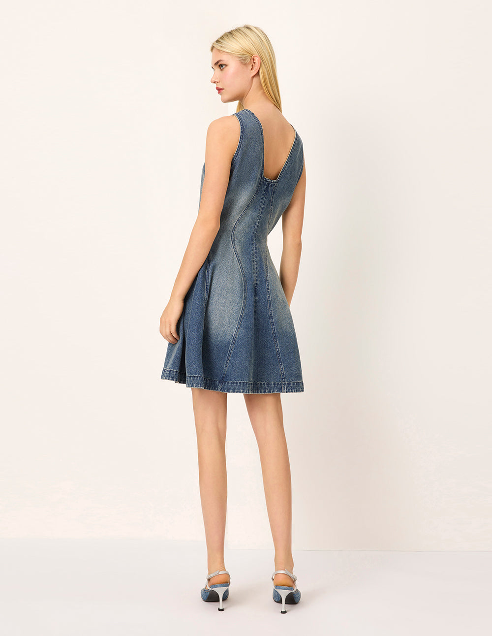 MARYLING V-Neck Sleeveless A-Line Denim Midi Dress