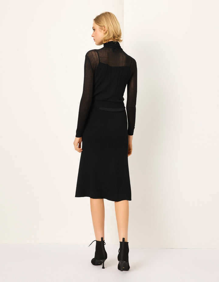 MARYLING Trumpet Knee-Length Ribbed Knit Midi Skirt