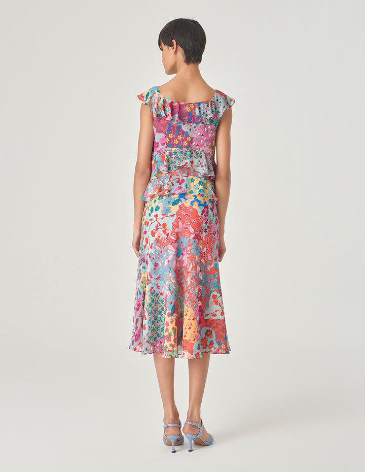 MARYLING Square Neck Ruffled Printed Top