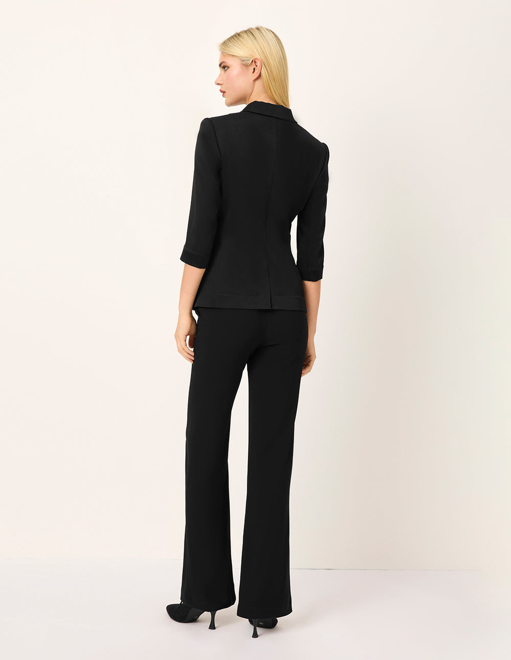 MARYLING Peaked Lapel 3/4 Sleeves Single-Button Blazer