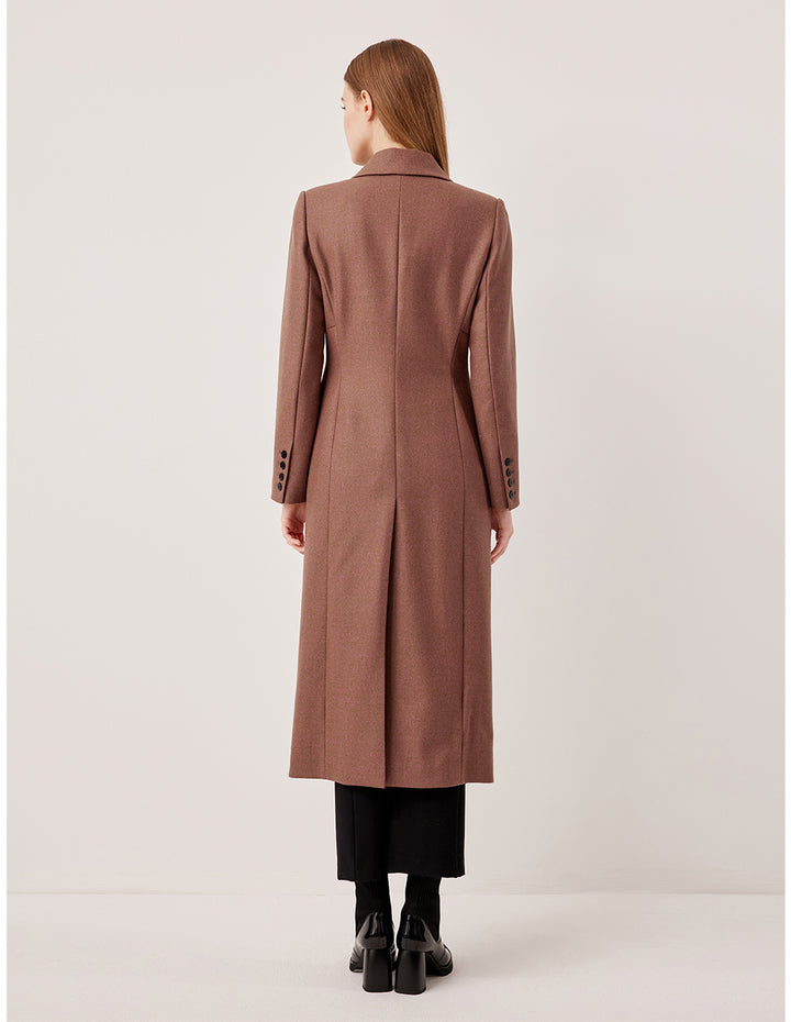 MARYLING Taupe Peak Lapel Double-Breasted Long Wool Coat