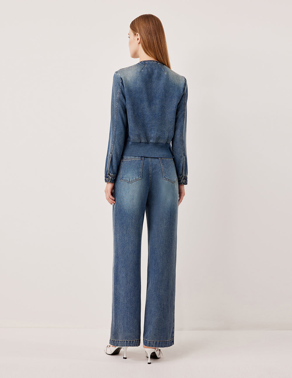 MARYLING Loose Fit Straight Leg Washed Blue Jeans