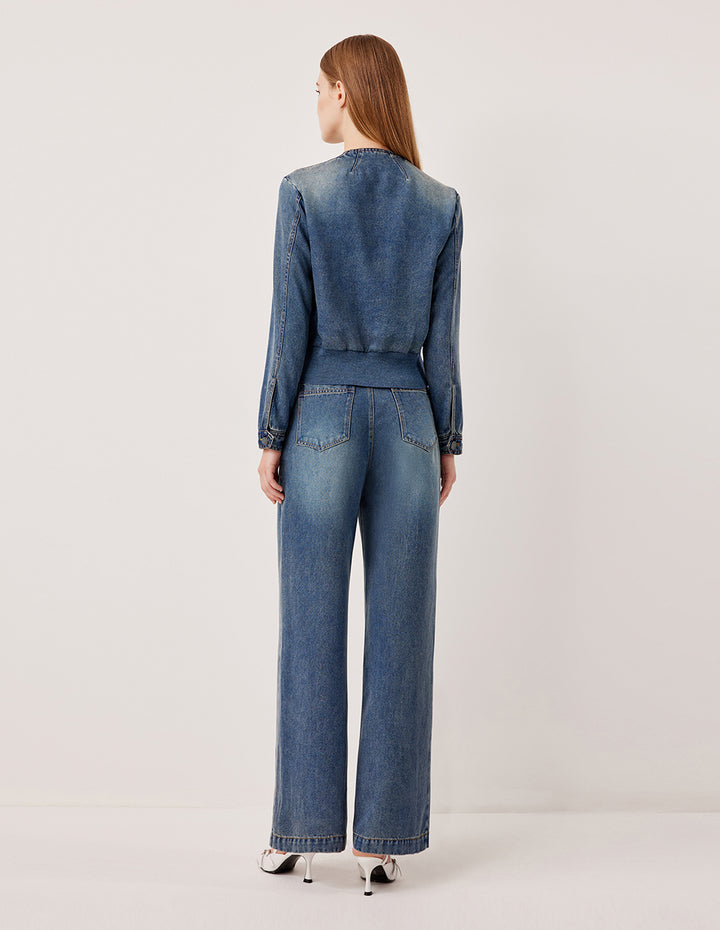 MARYLING Loose Fit Straight Leg Washed Blue Jeans